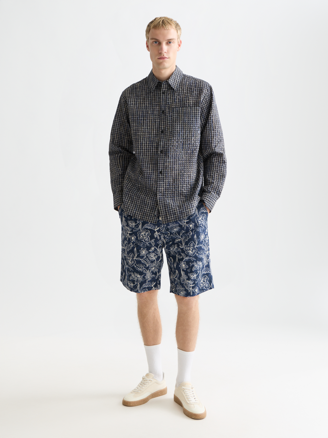 Seersucker micro-check relaxed shirt