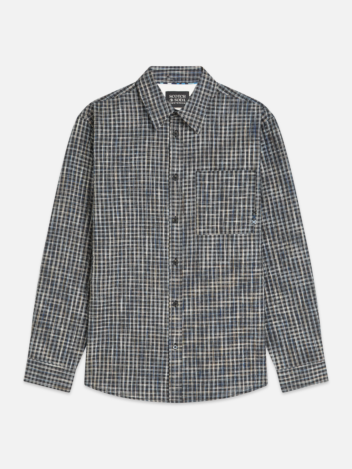 Seersucker micro-check relaxed shirt