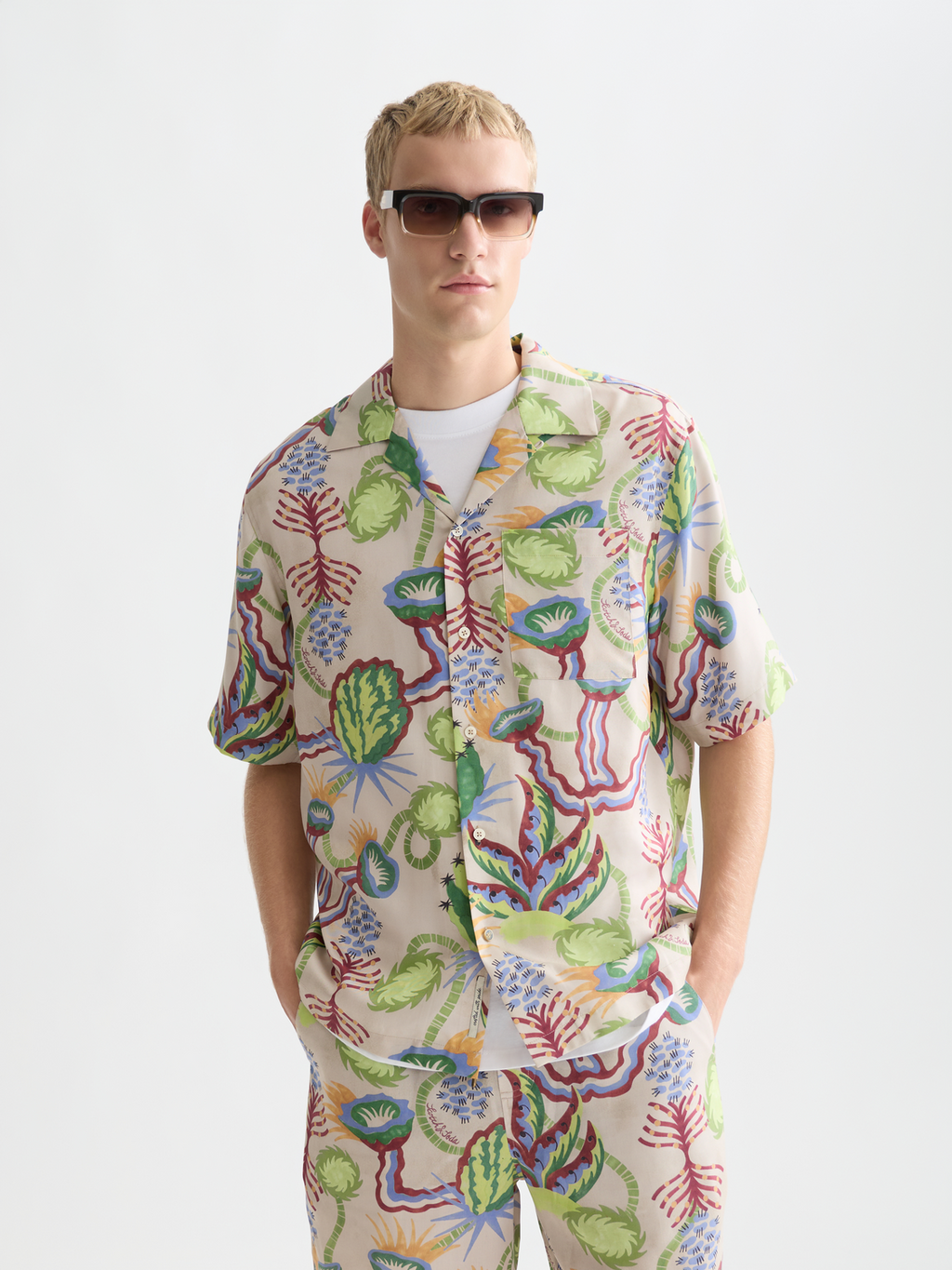 Printed tencel relaxed short sleeve shirt