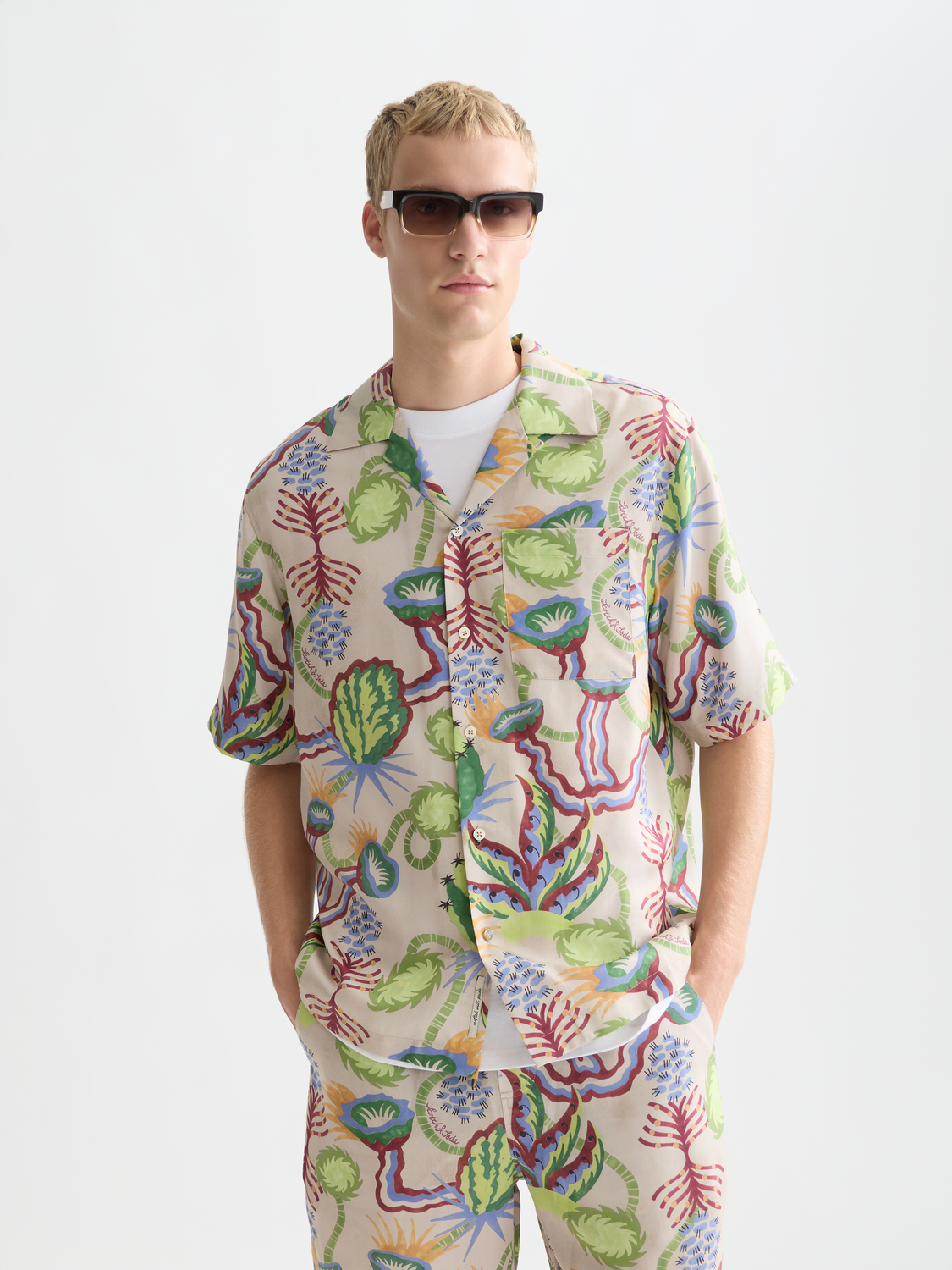 Printed tencel relaxed short sleeve shirt