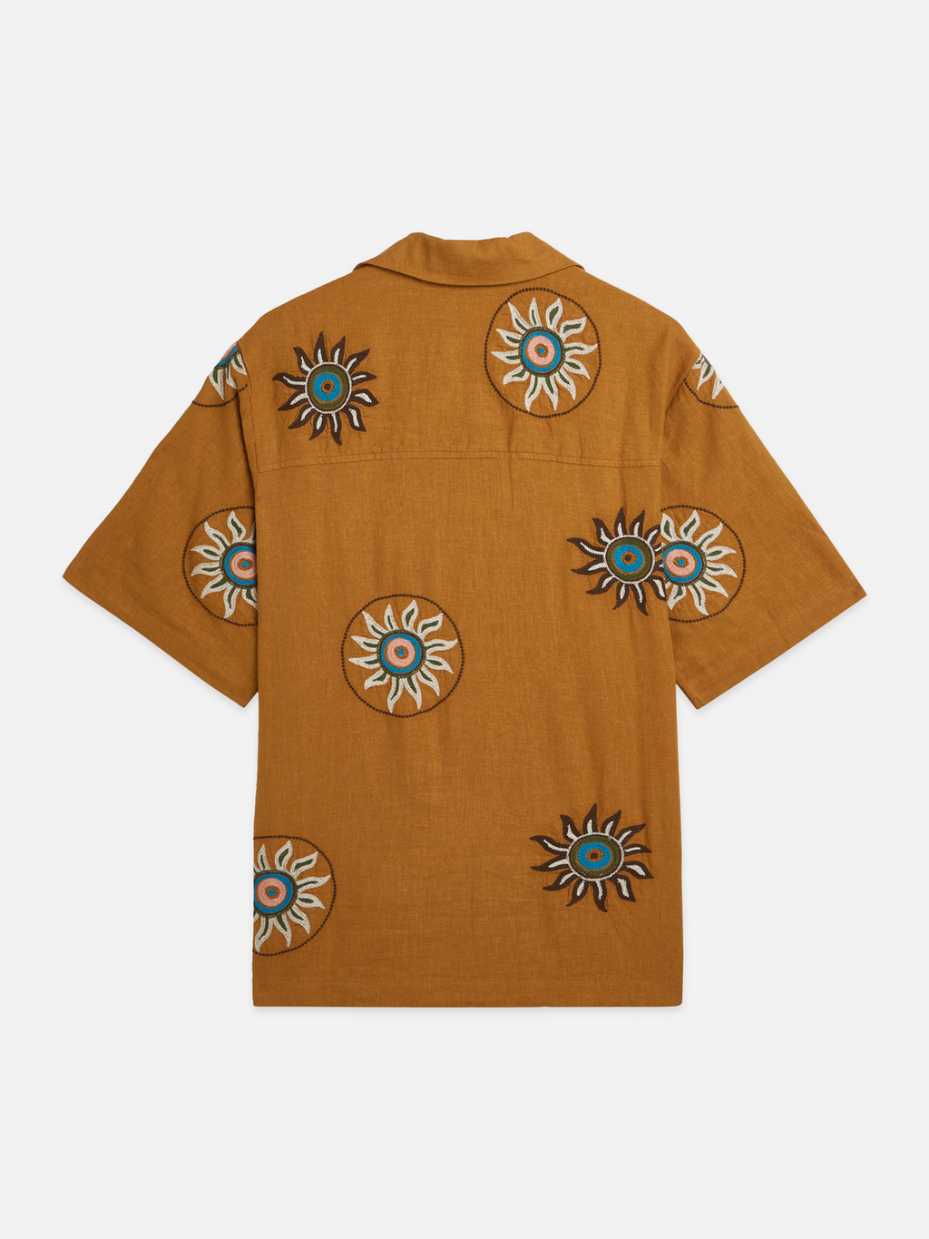 Embroidered linen relaxed short sleeve shirt