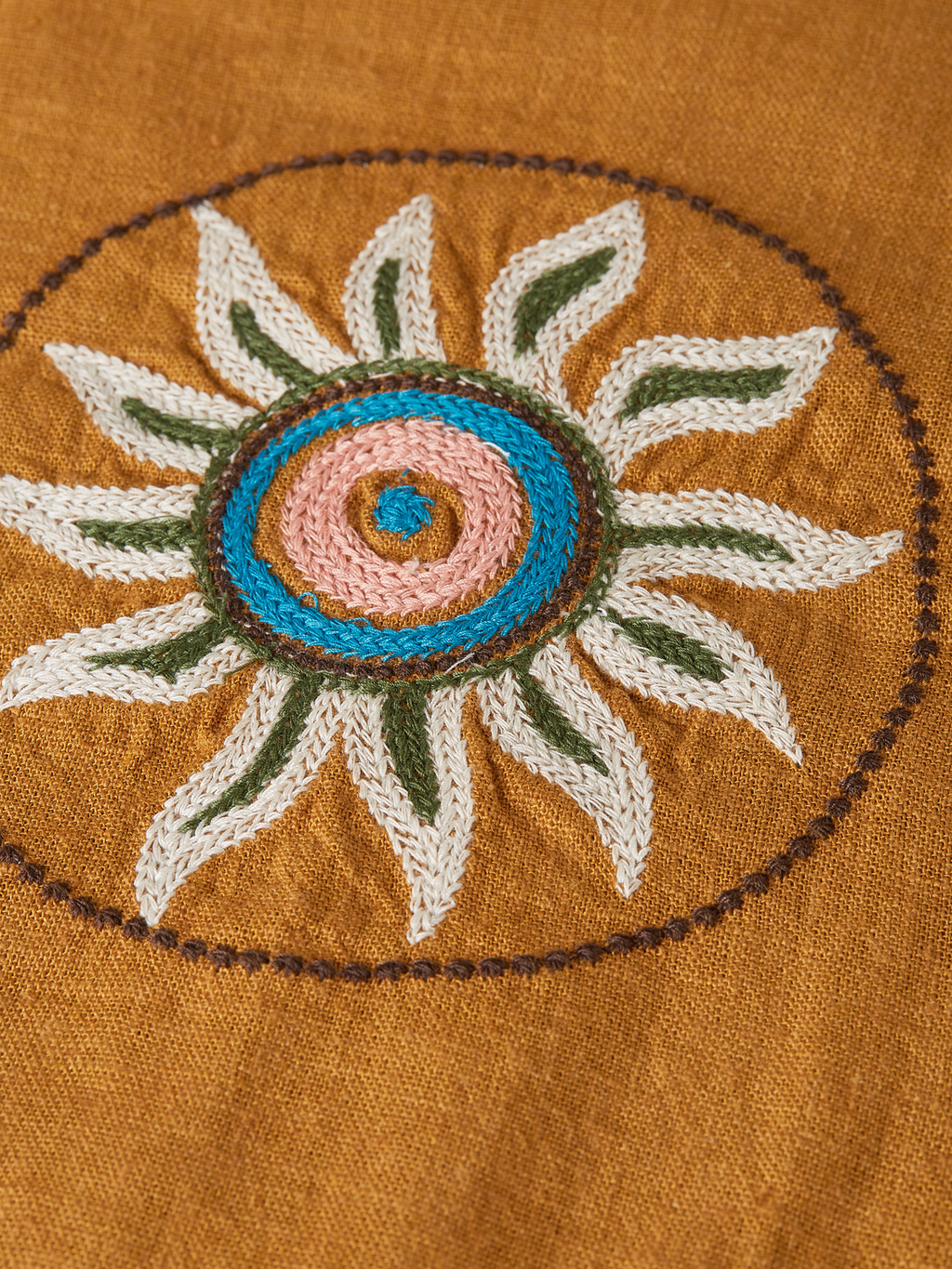 Embroidered linen relaxed short sleeve shirt