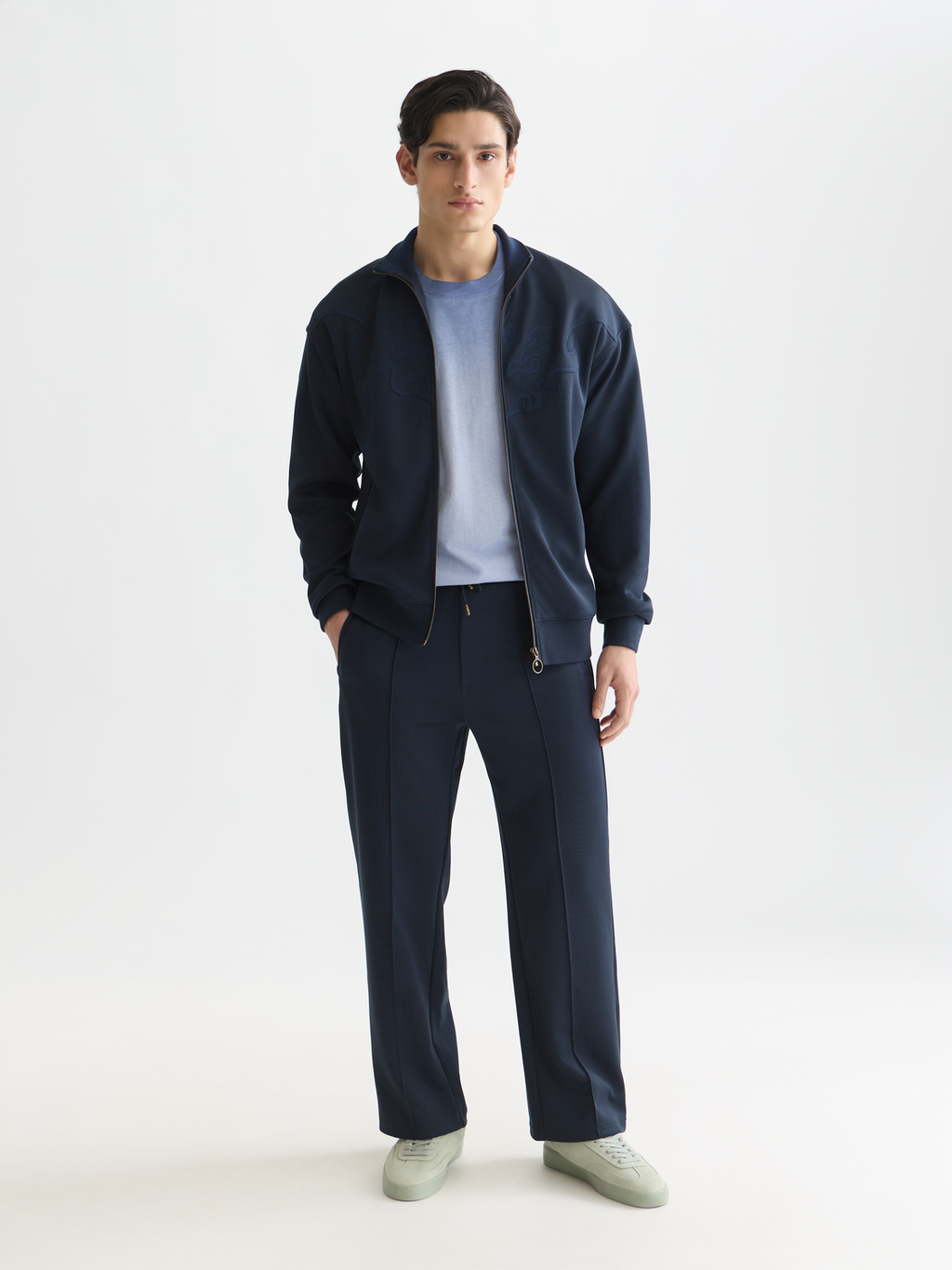Interlock embroidered relaxed zip-up track top