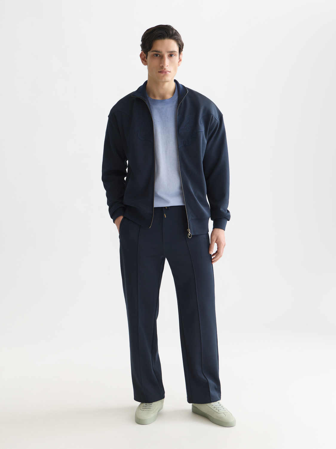 Interlock embroidered relaxed zip-up track top