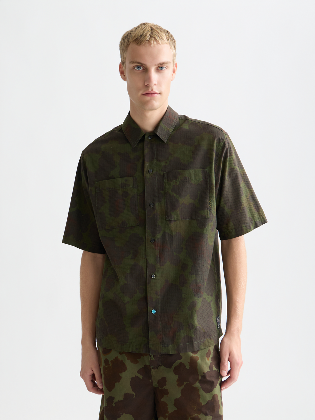 Printed cotton relaxed short sleeve shirt