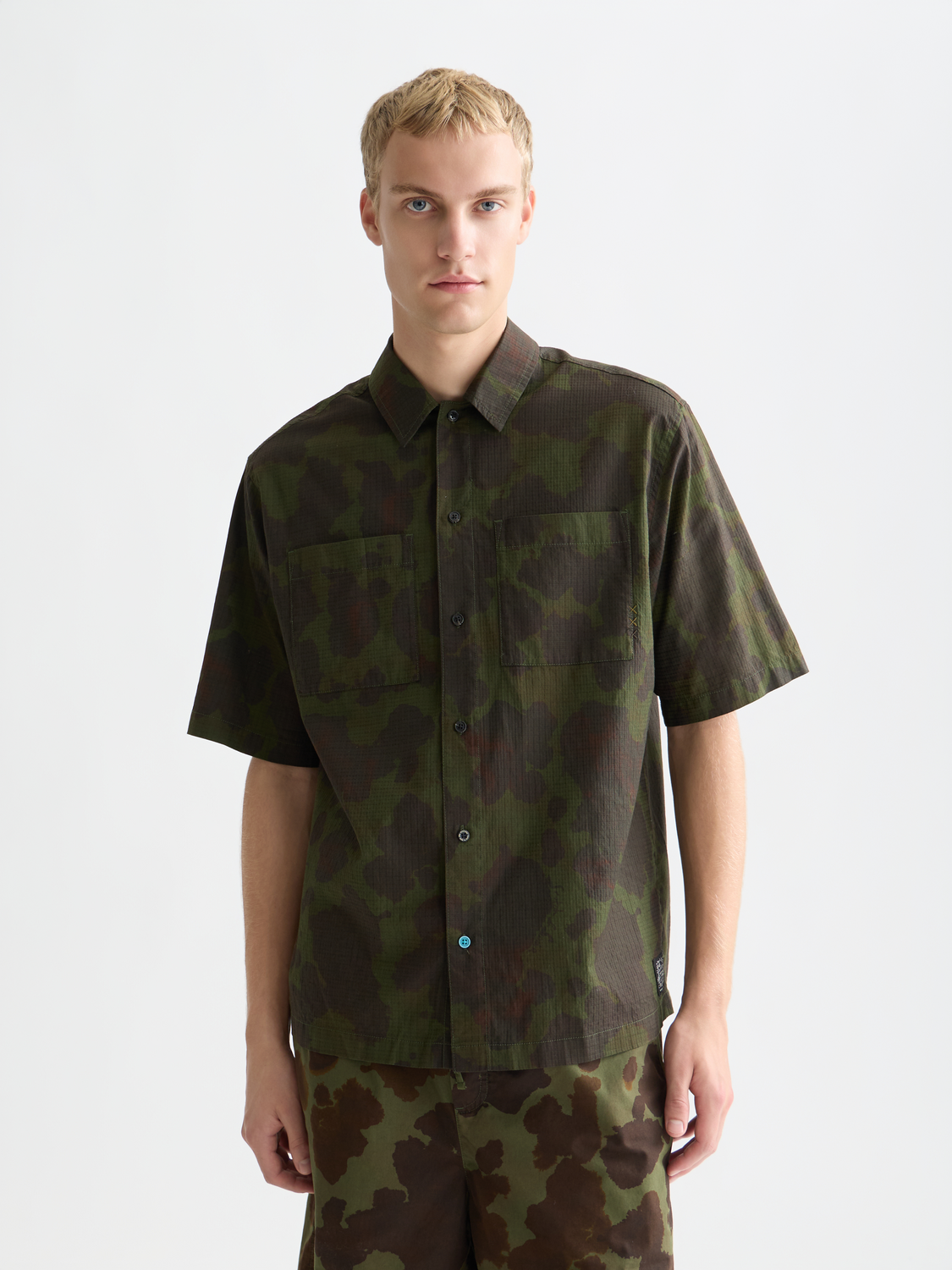 Printed cotton relaxed short sleeve shirt