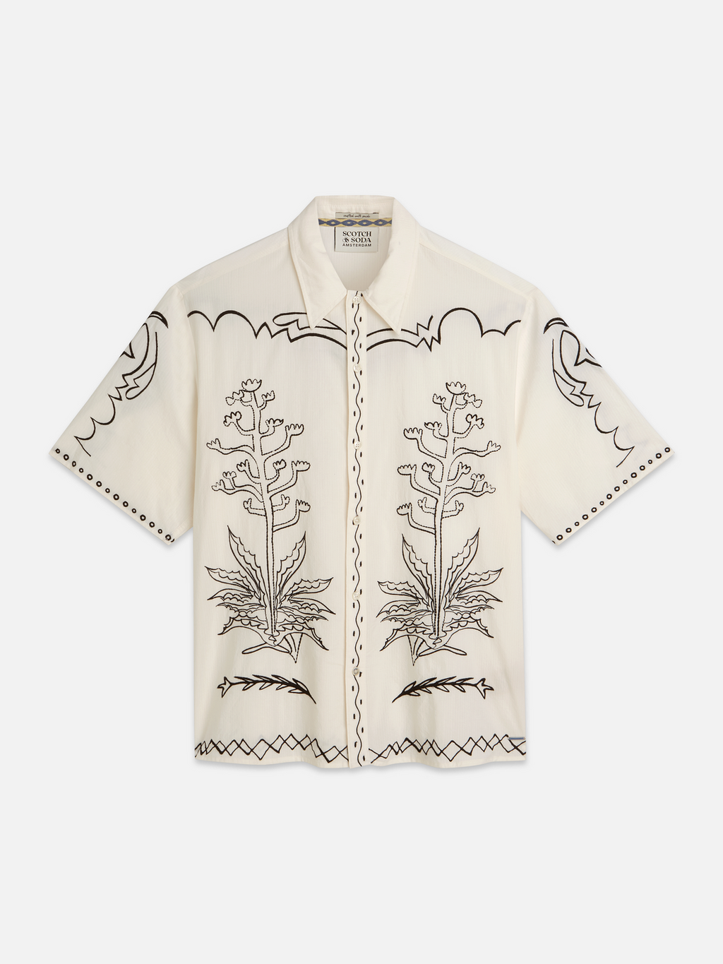 Embroidered seersucker relaxed short sleeve shirt