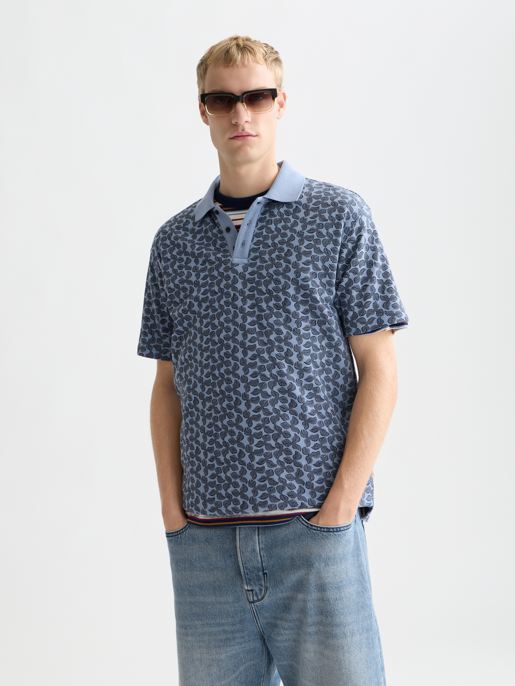 Printed structured relaxed polo