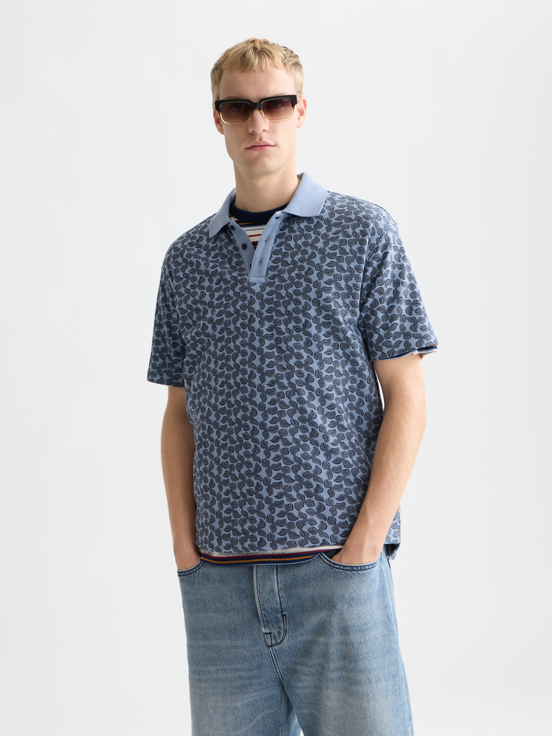 Printed structured relaxed polo