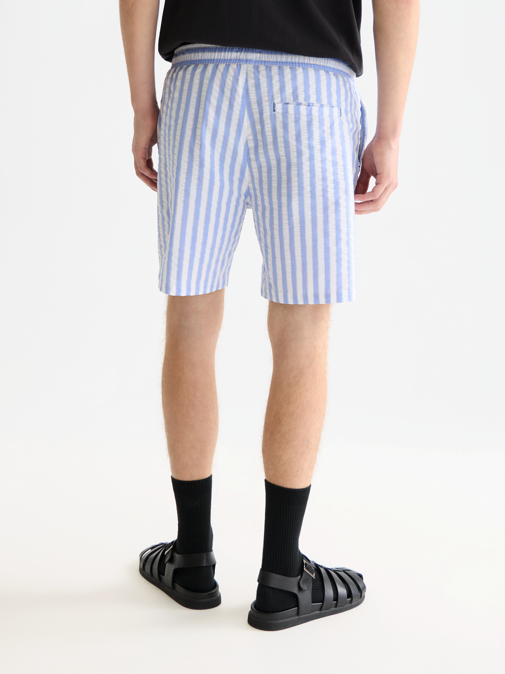 Striped mid-length swim shorts