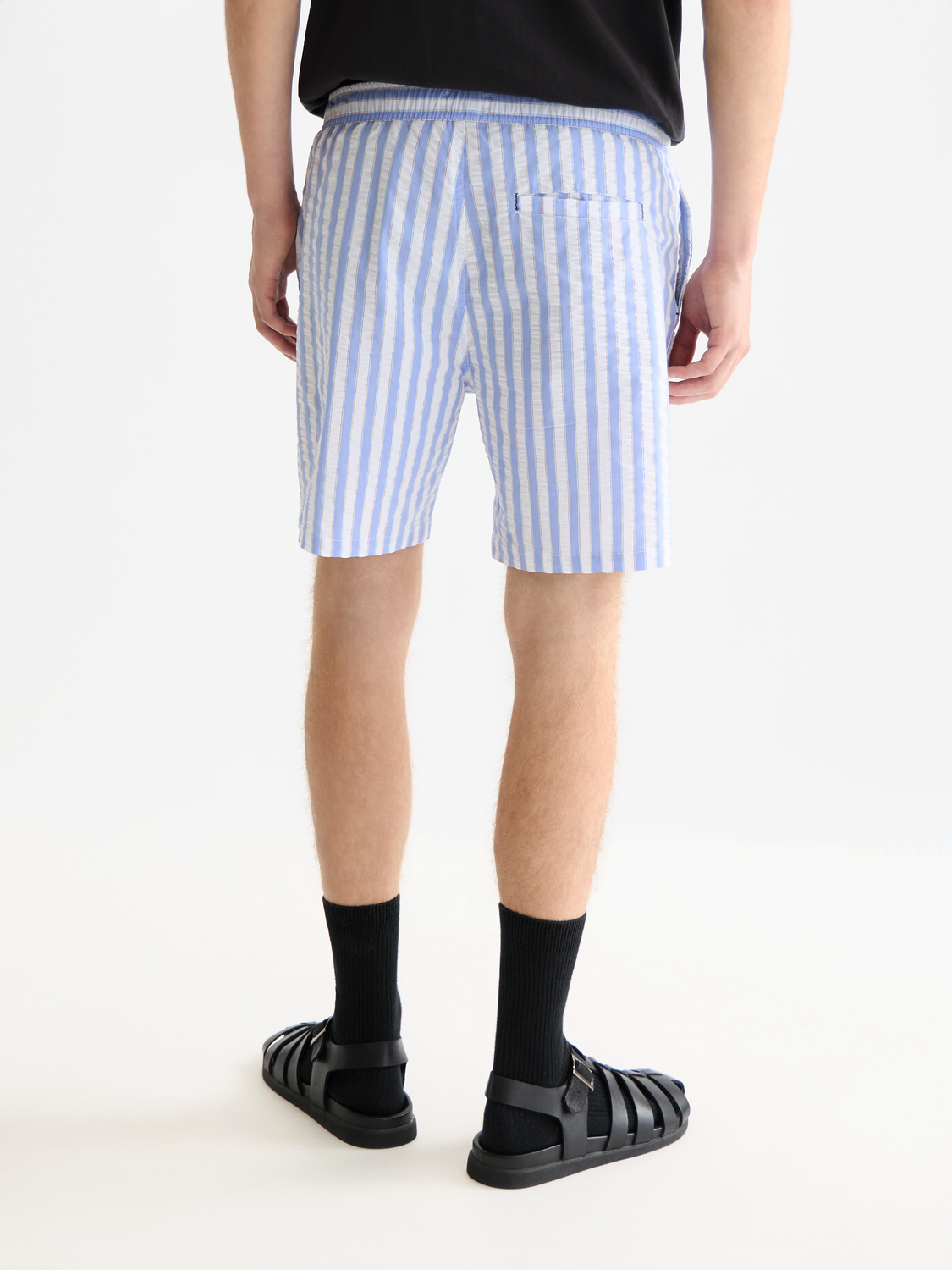 Striped mid-length swim shorts
