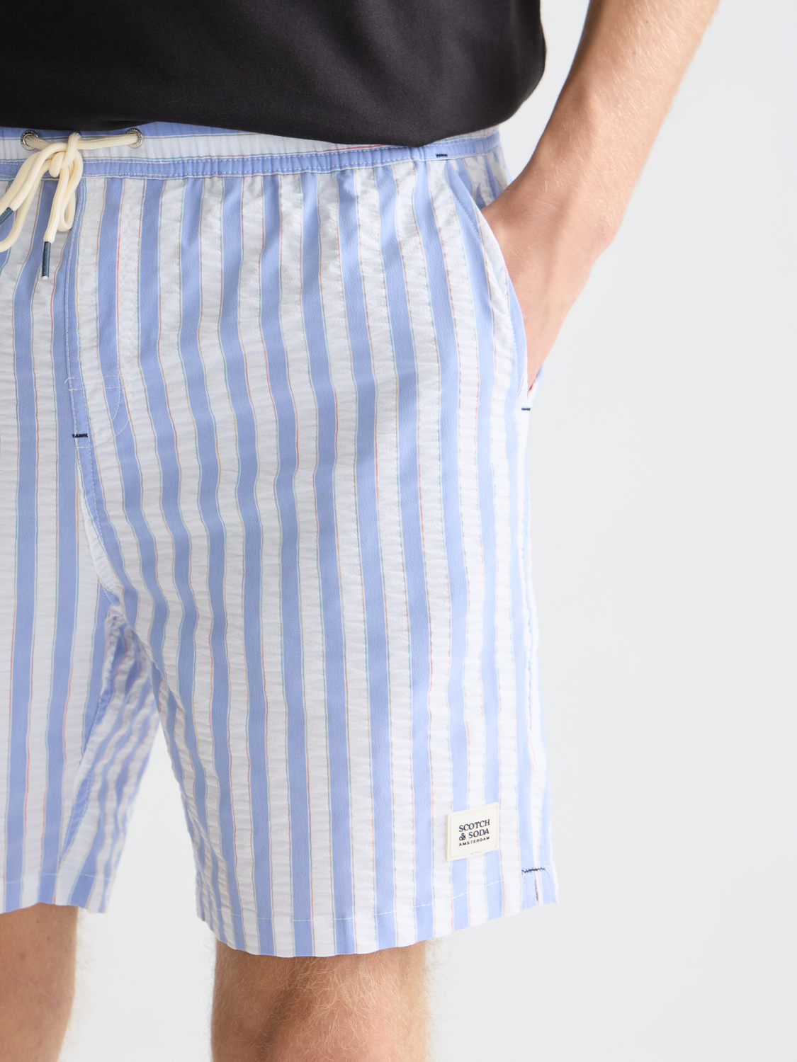 Striped mid-length swim shorts