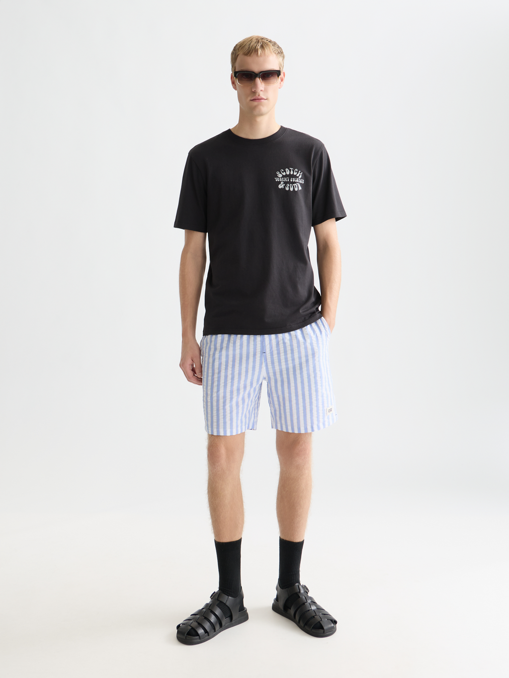 Striped mid-length swim shorts