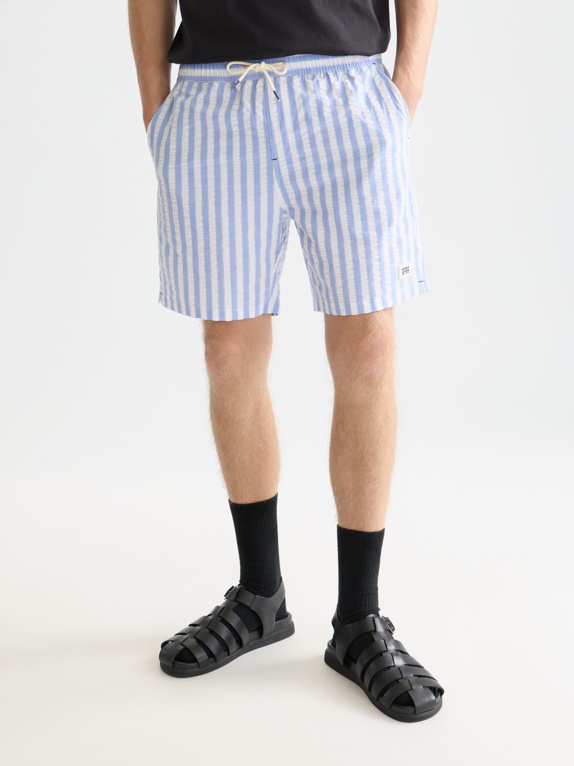 Striped mid-length swim shorts