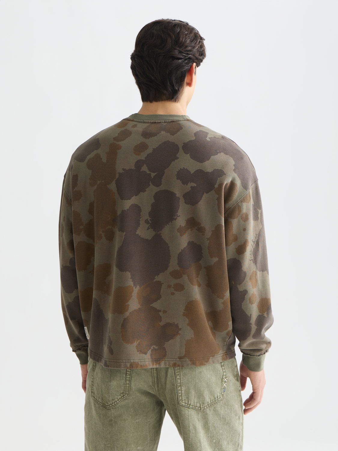 Printed over-dyed loose sweatshirt