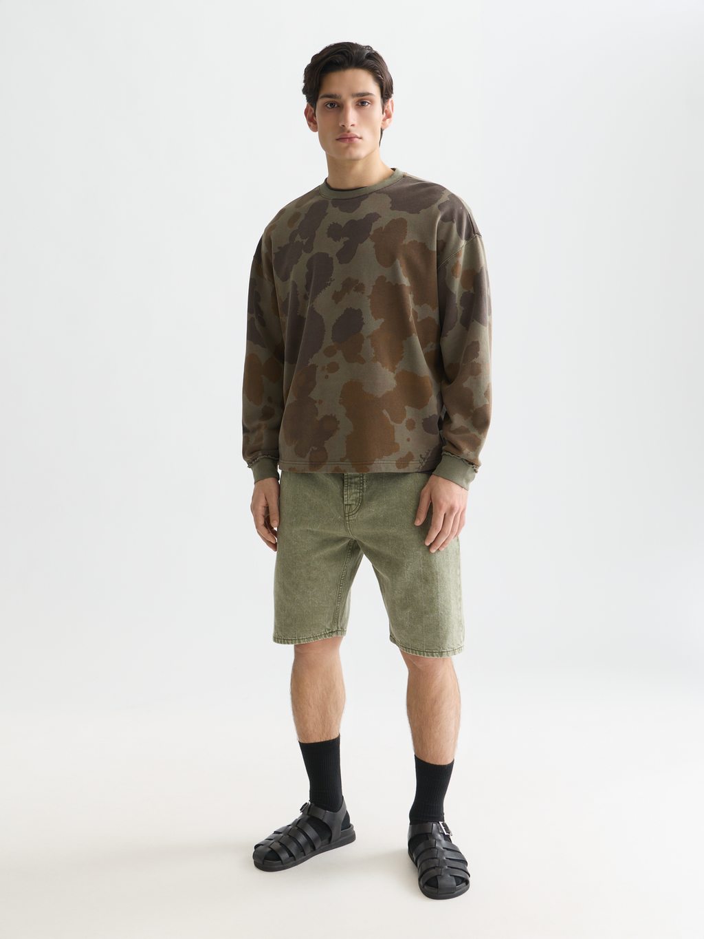 Printed over-dyed loose sweatshirt