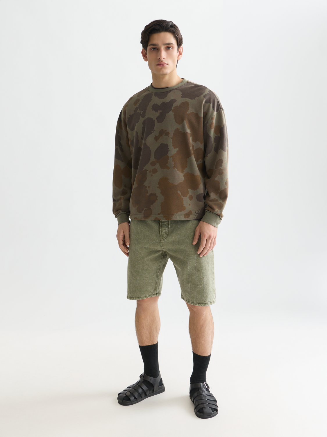 Printed over-dyed loose sweatshirt