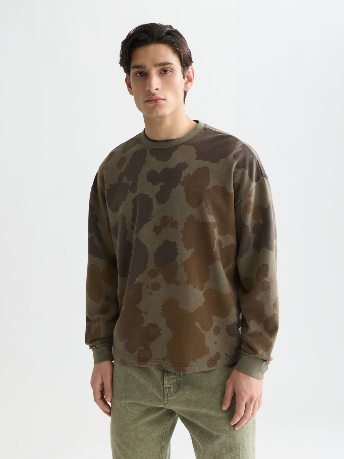 Printed over-dyed loose sweatshirt