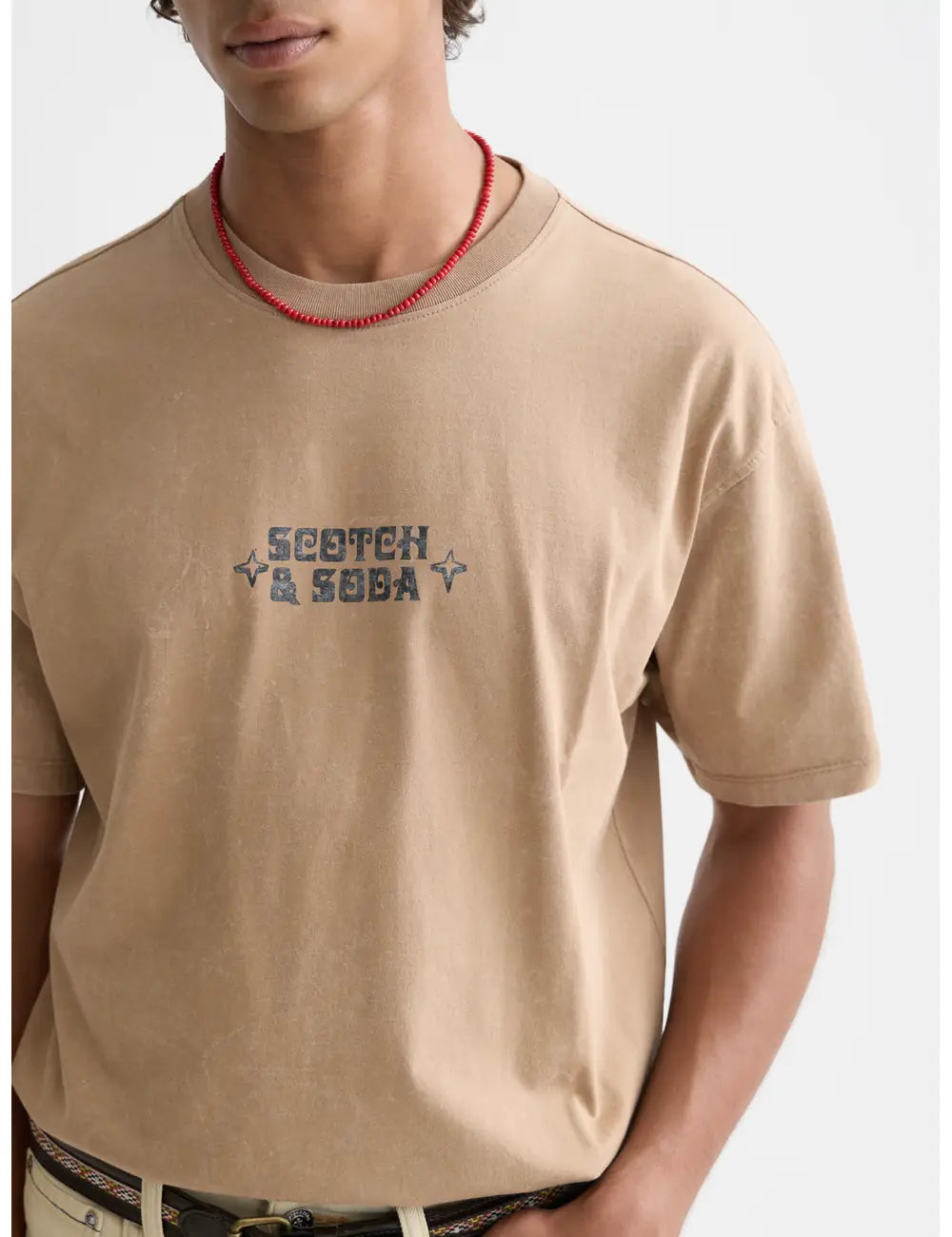 Front Artwork Relaxed-fit Snow-washed T-shirt detail shot of fabric and craftsmanship by Scotch & Soda