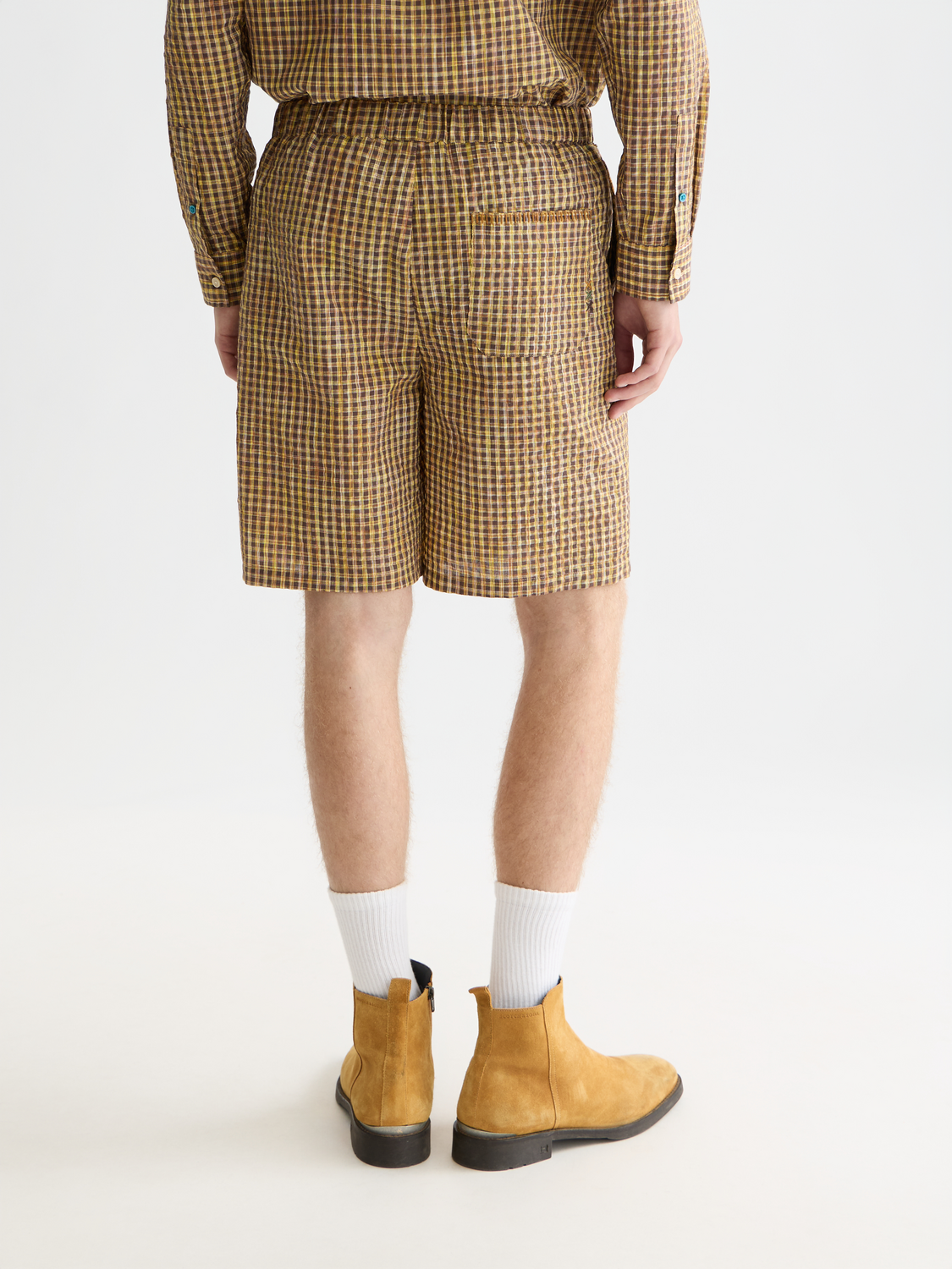 Cotton seersucker wide bermuda shorts