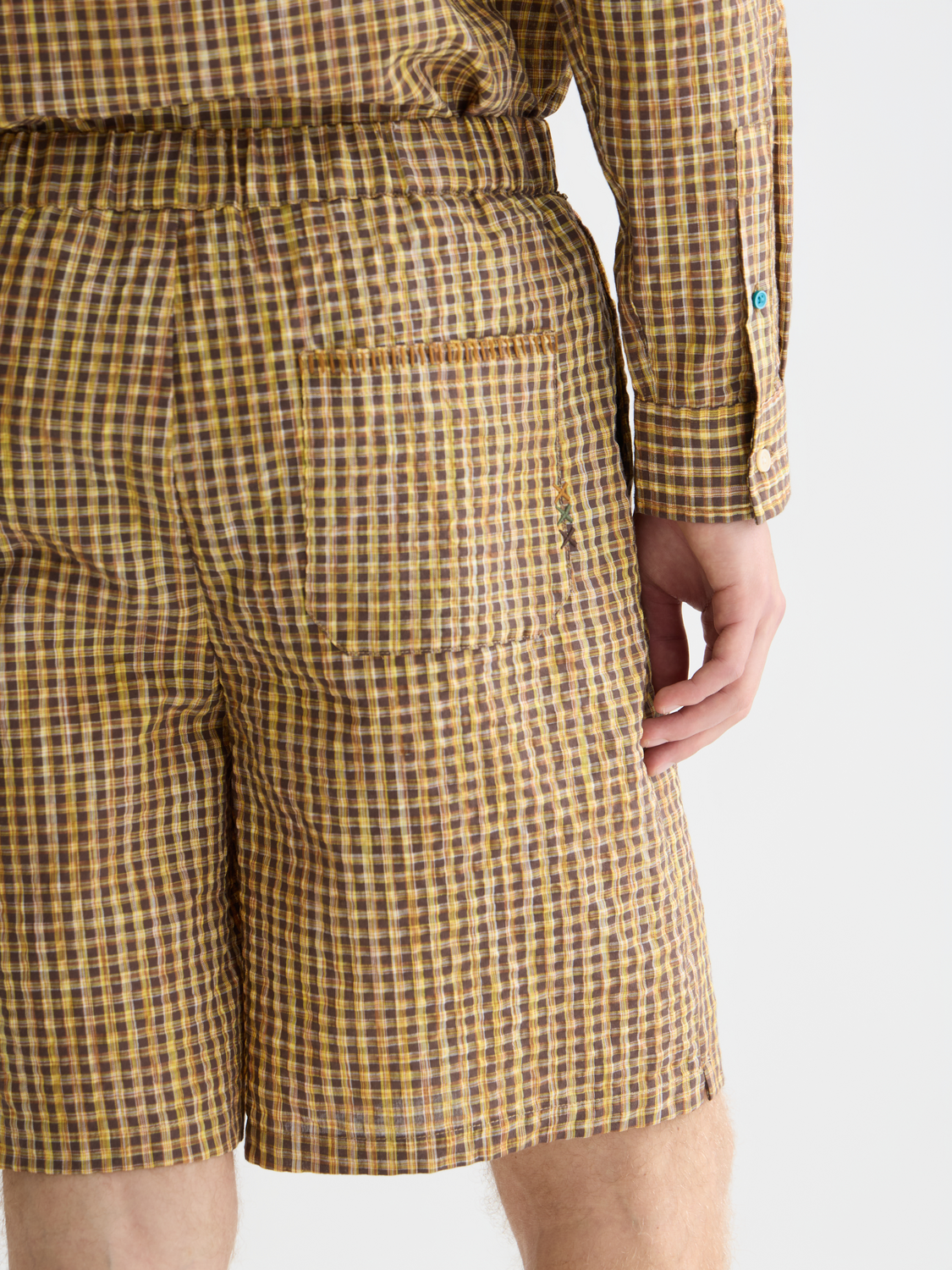 Cotton seersucker wide bermuda shorts