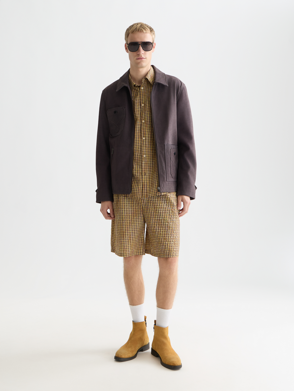 Cotton seersucker wide bermuda shorts
