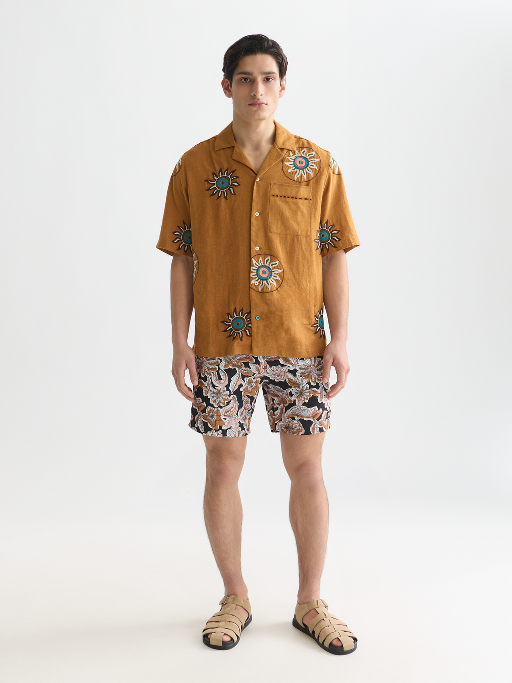 Printed mid-length swim shorts