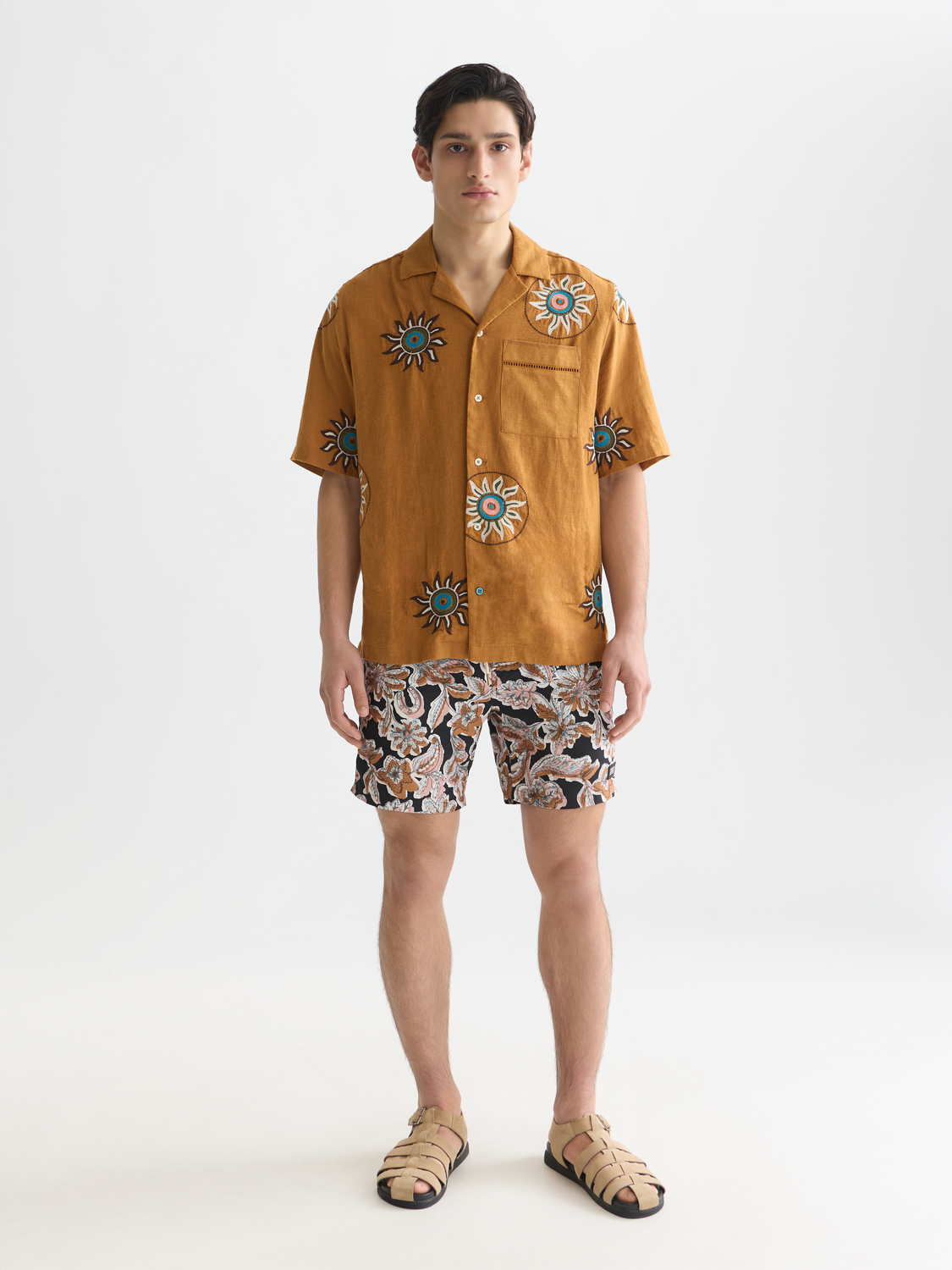 Printed mid-length swim shorts