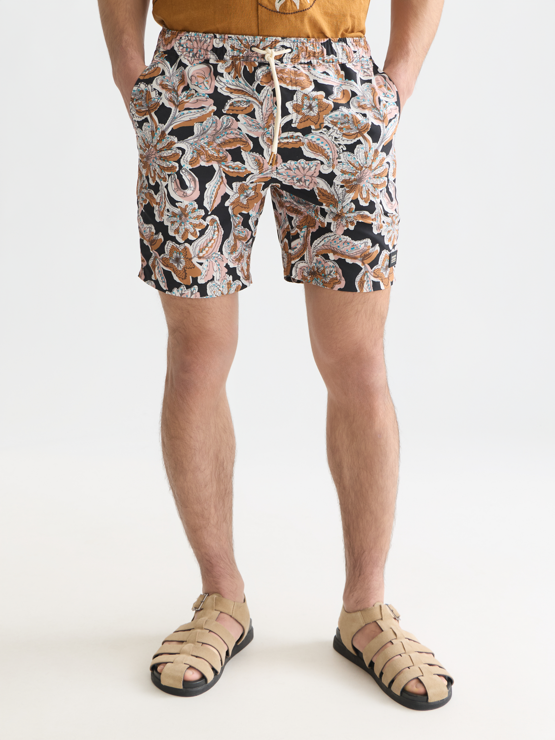 Printed mid-length swim shorts