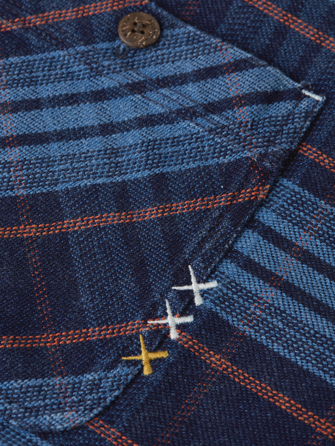 Checked denim loose washed overshirt