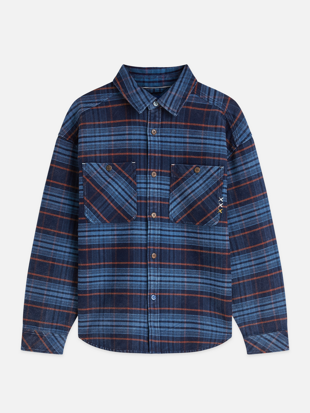 Checked denim loose washed overshirt