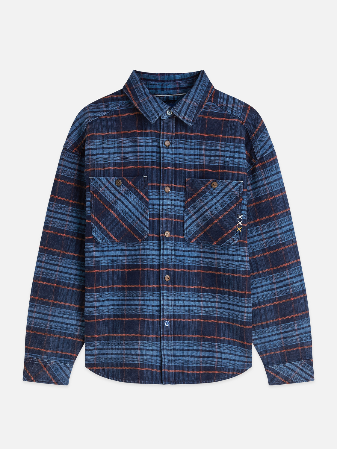 Checked denim loose washed overshirt