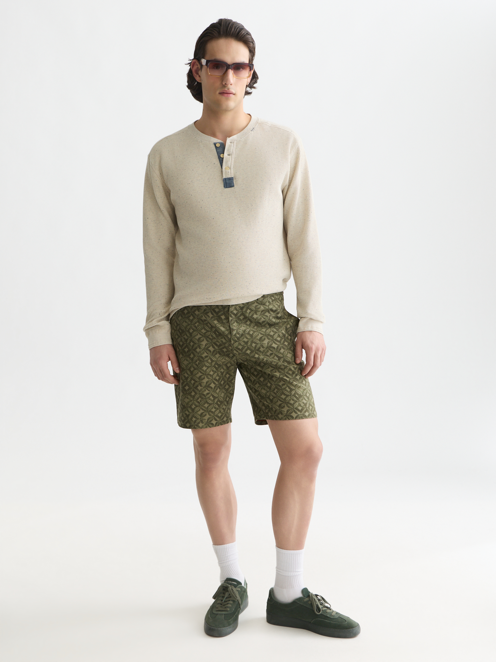 Henley melange long-sleeved T-shirt