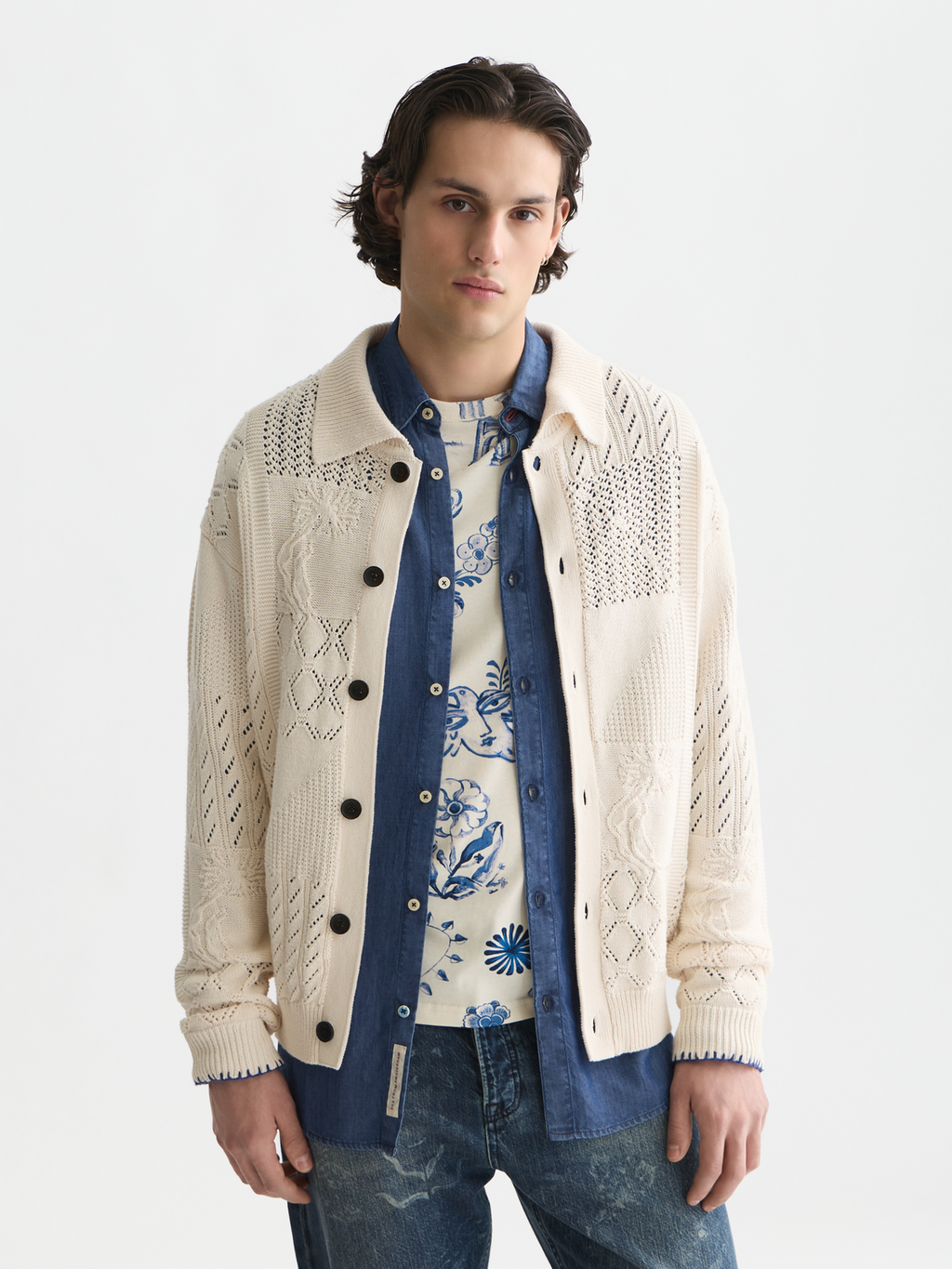 Multi stitch knitted cardigan