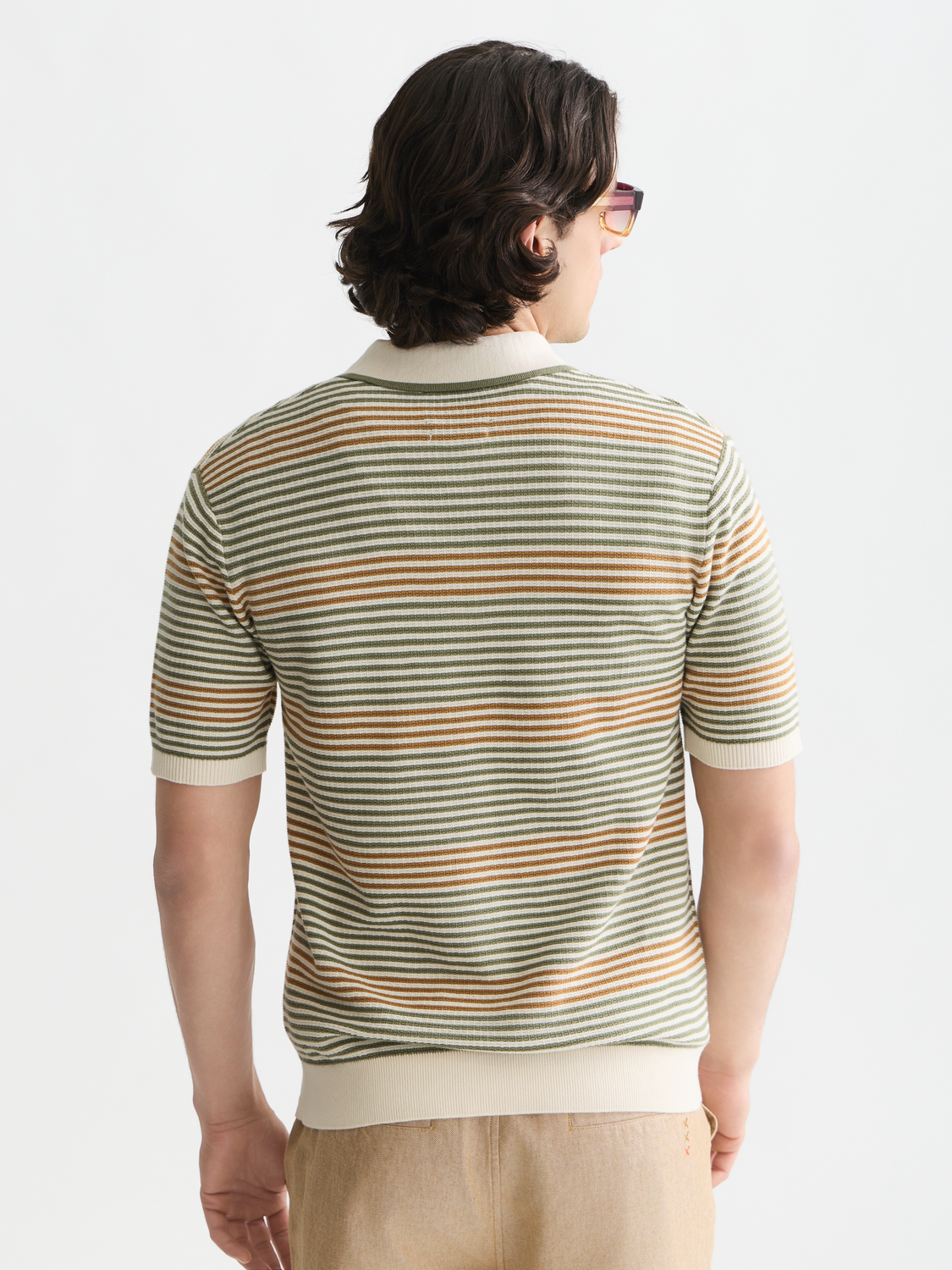 Striped structured knitted polo