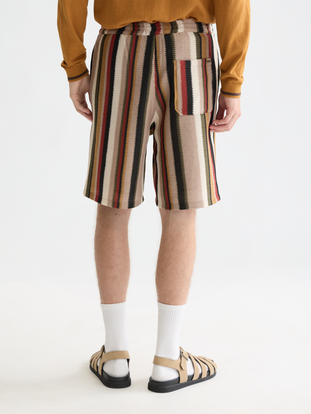 Crochet multicolor stripe relaxed bermuda shorts