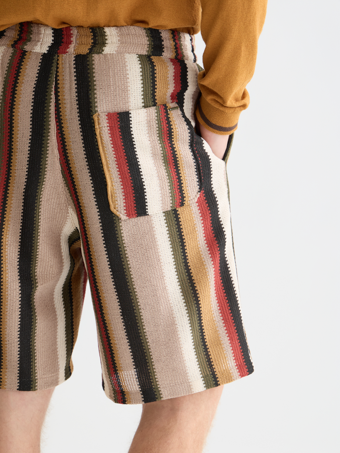 Crochet multicolor stripe relaxed bermuda shorts
