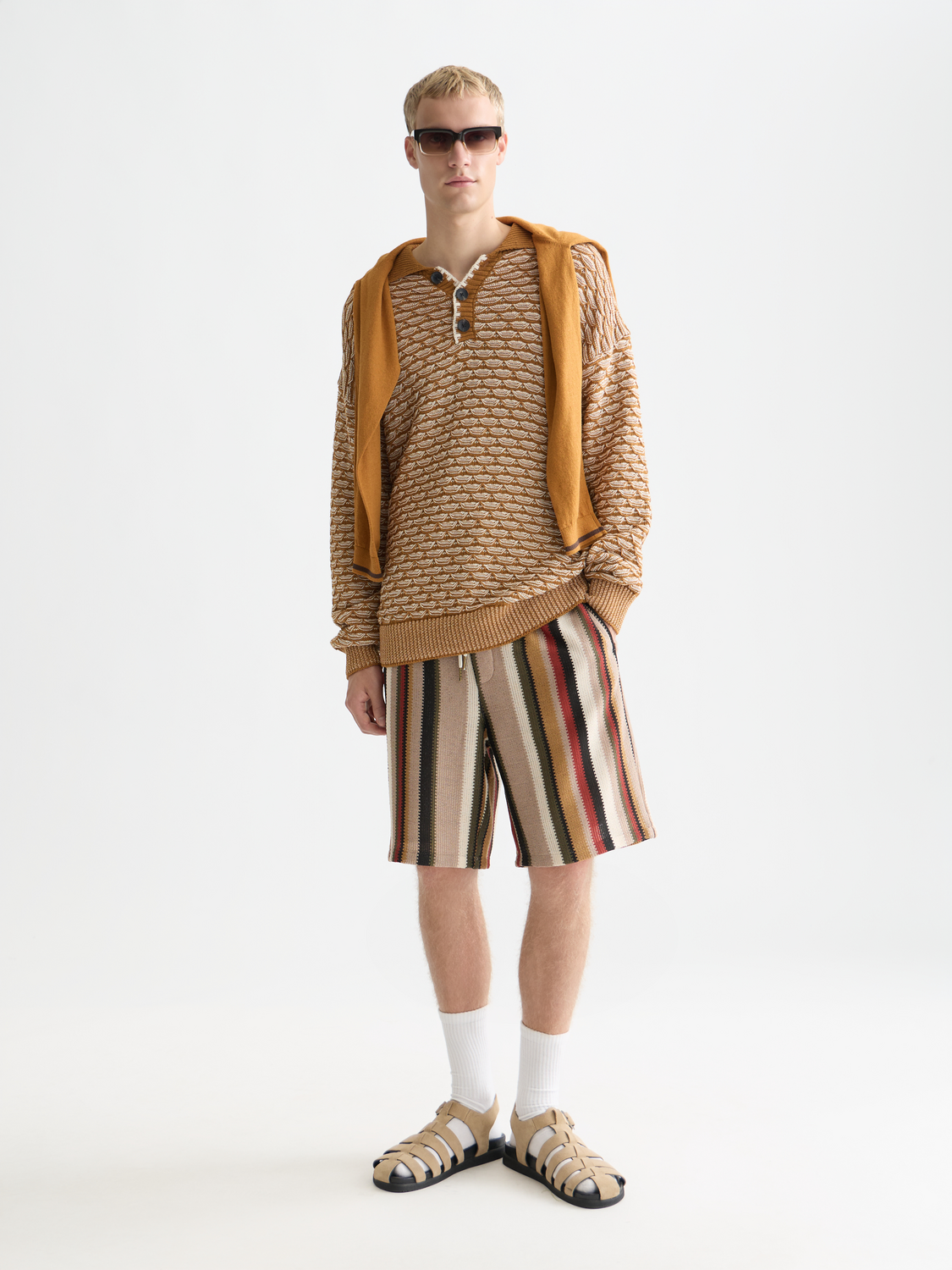 Crochet multicolor stripe relaxed bermuda shorts