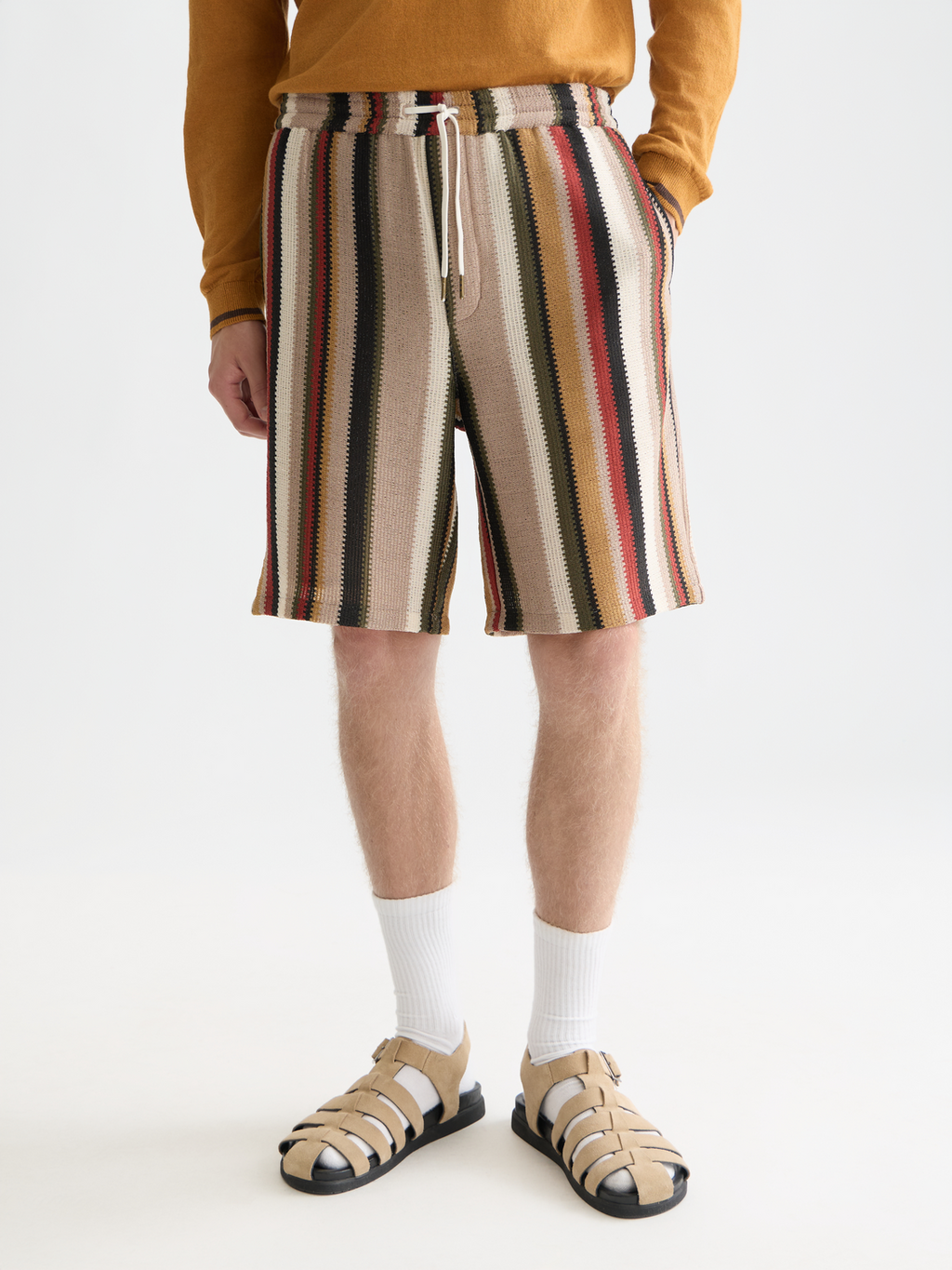 Crochet multicolor stripe relaxed bermuda shorts