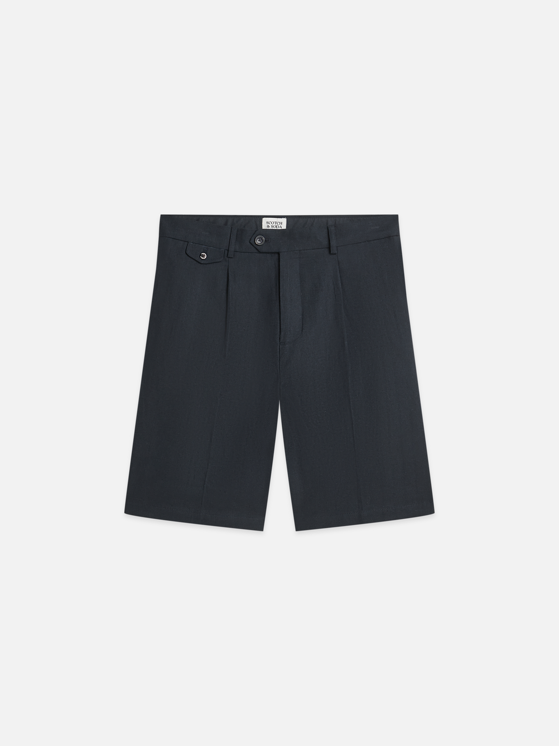Pleated linen-blend herringbone wide chino shorts