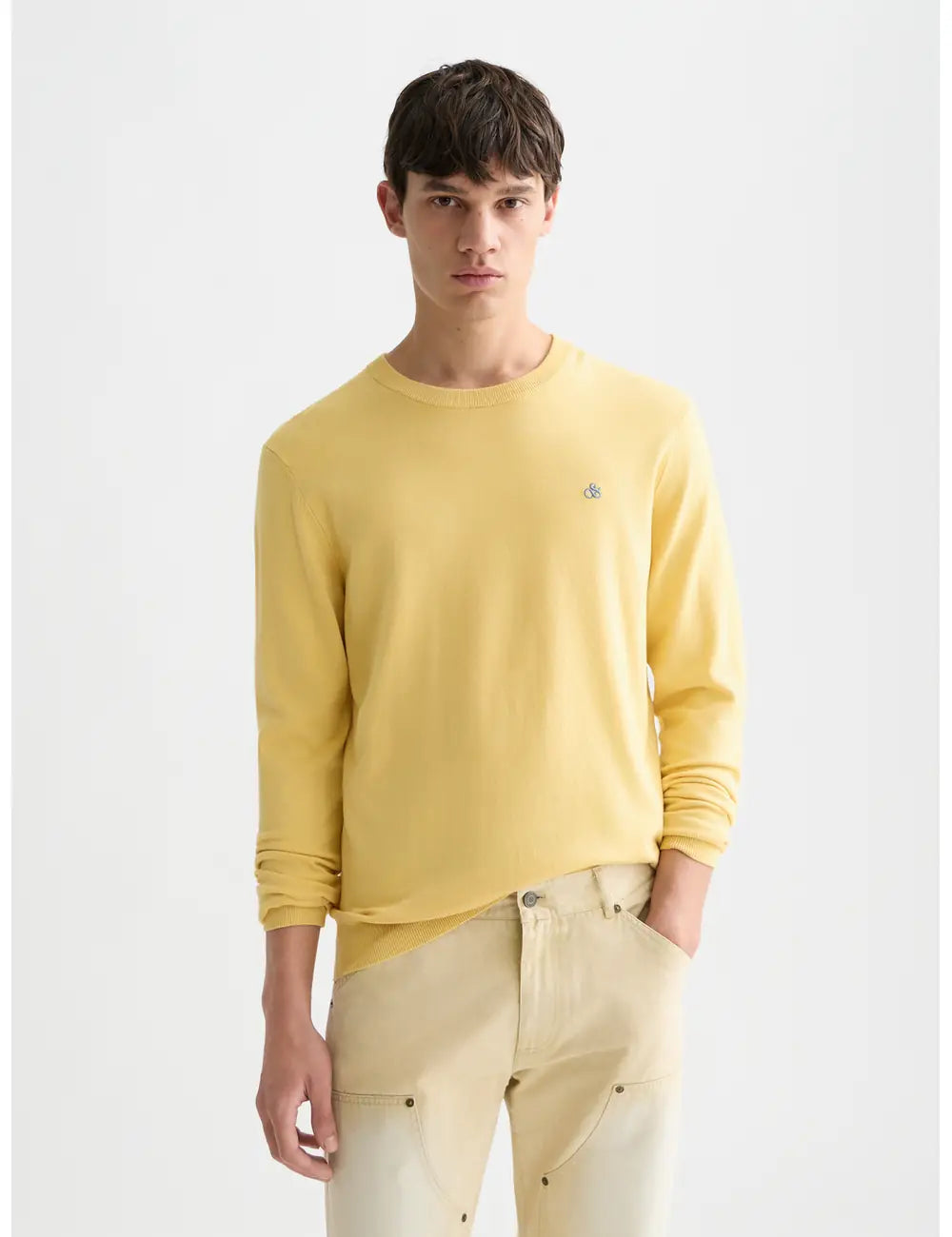 Med Yellow Seasonal Core Ecovero Regular Fit Pullover front view by Scotch & Soda