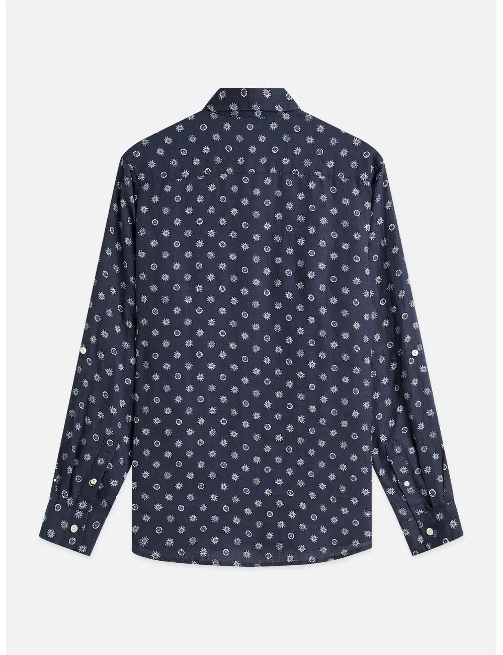 Navy blue shirt with small white pattern on a light gray background by Scotch & Soda
