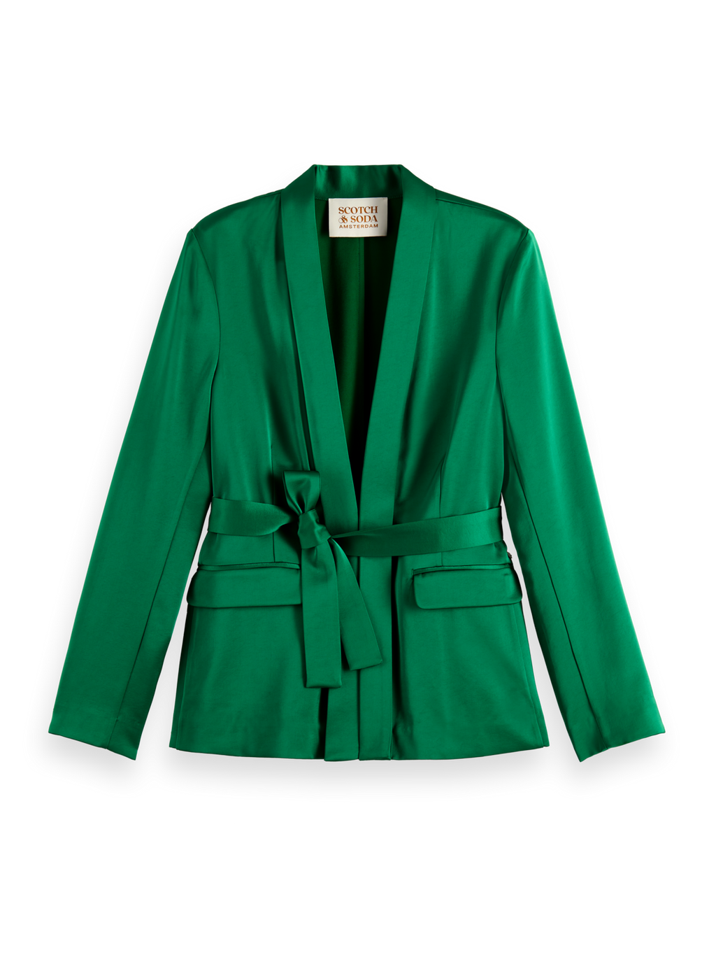 BELTED SATIN SINGLE BREASTED BLAZER