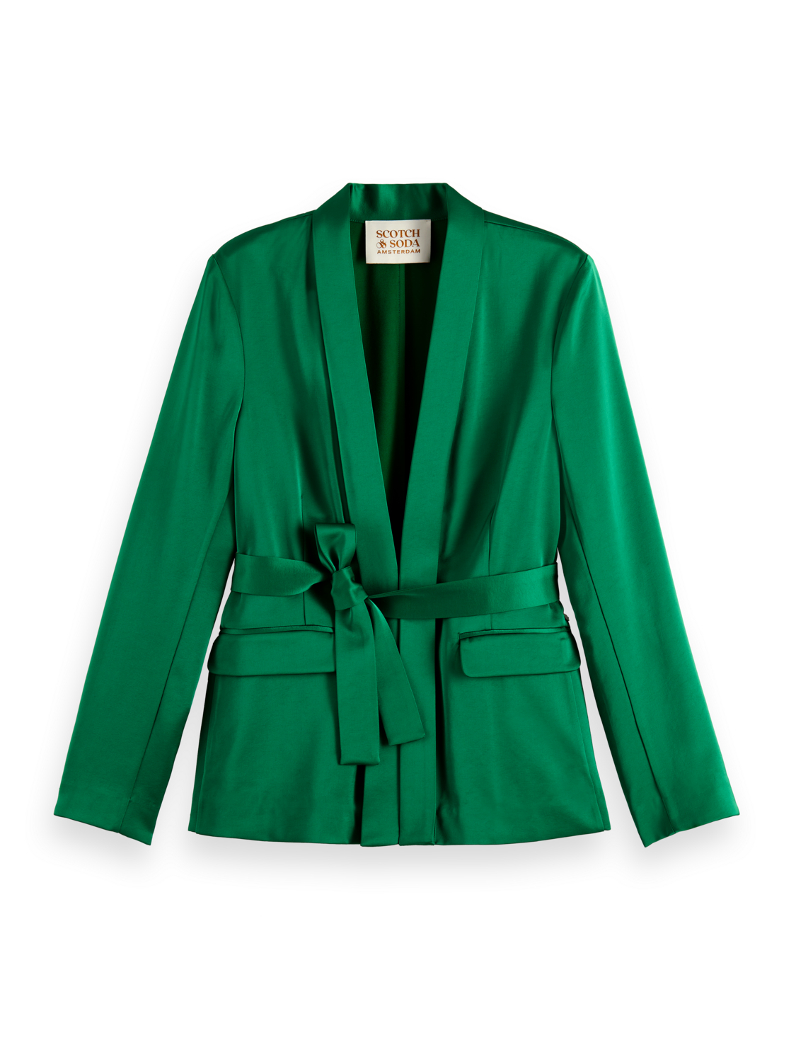 BELTED SATIN SINGLE BREASTED BLAZER