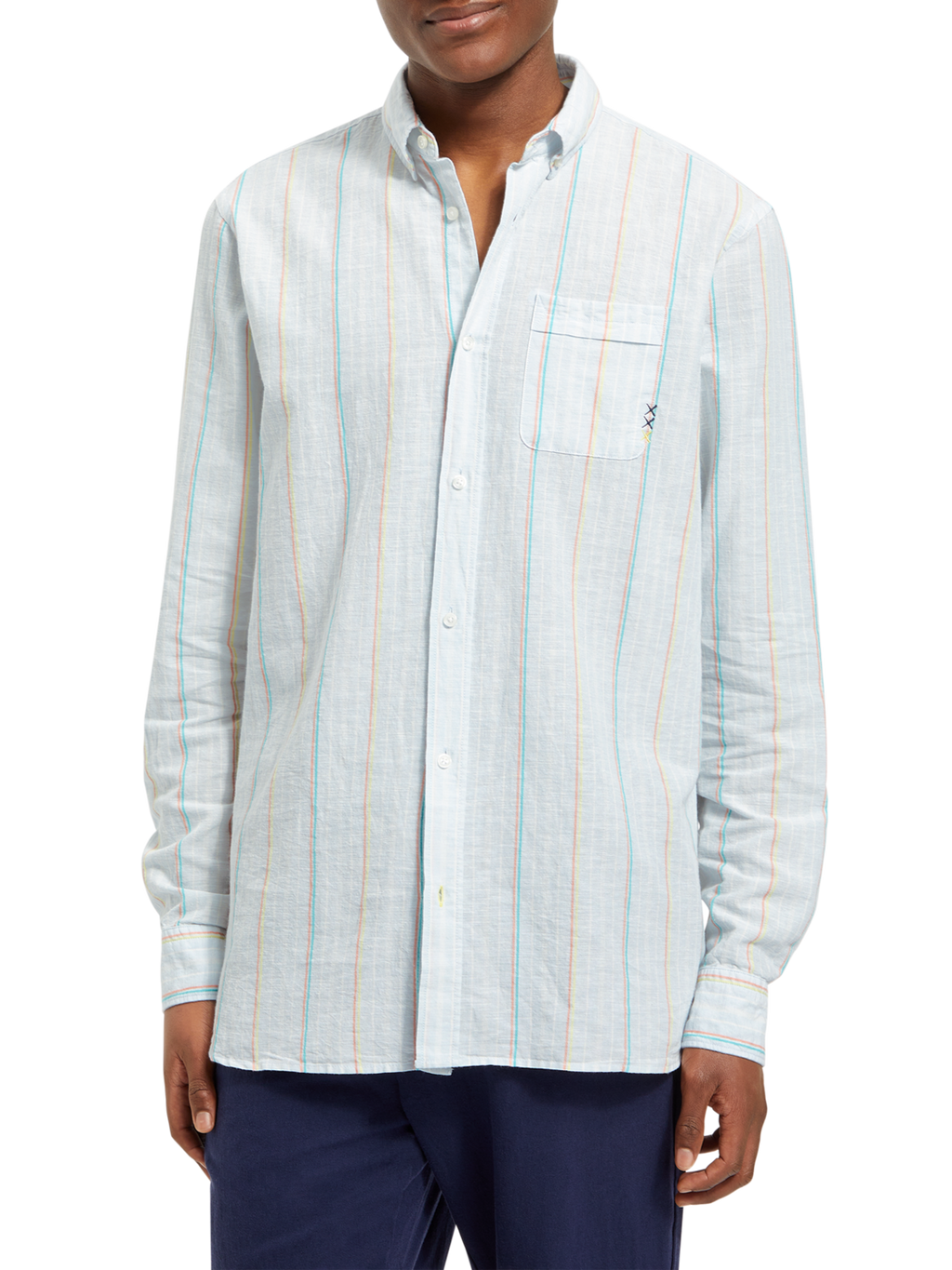 REGULAR FIT YARN-DYED STRIPE COTTON LINEN SHIRT