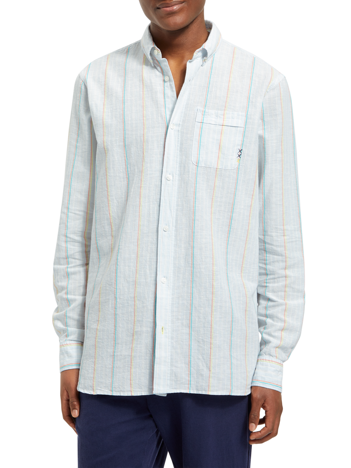 REGULAR FIT YARN-DYED STRIPE COTTON LINEN SHIRT
