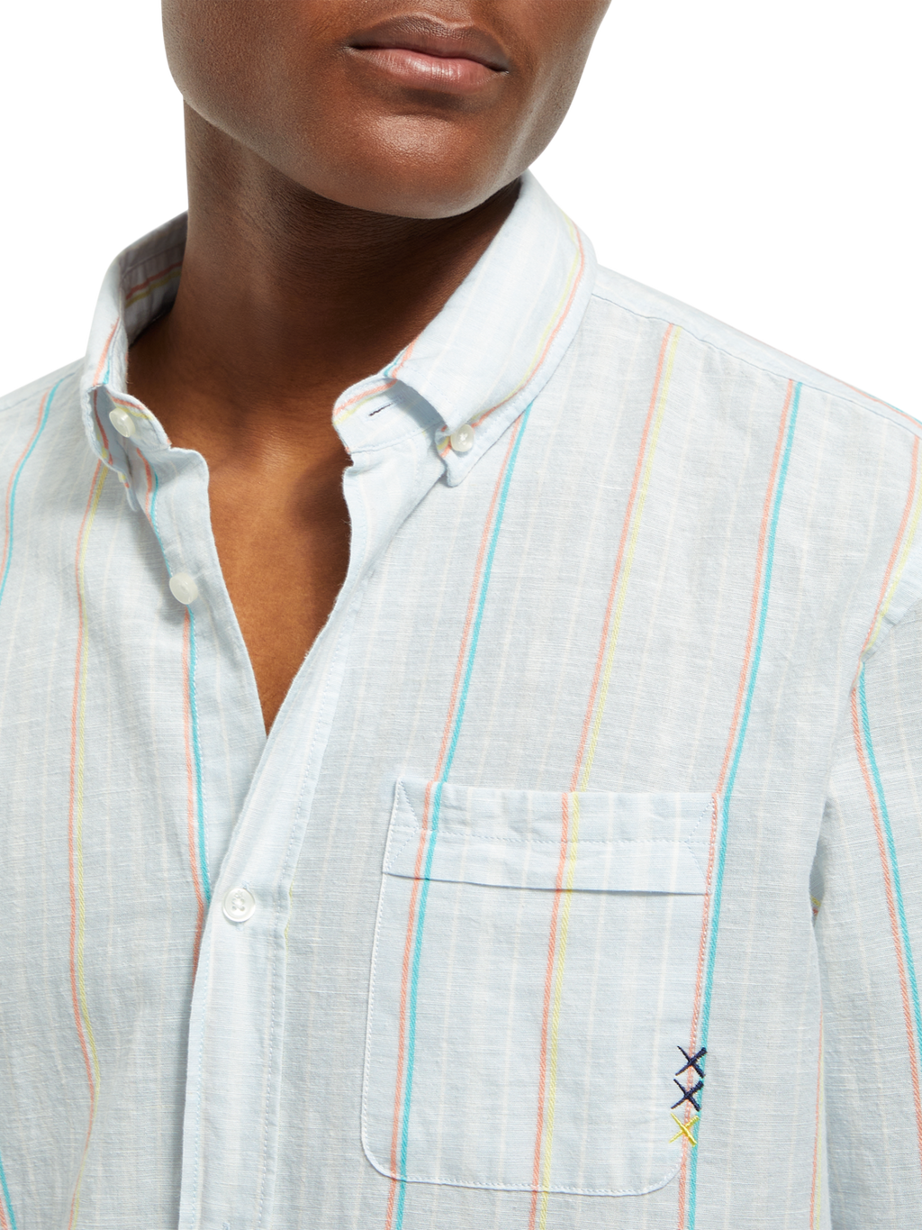 REGULAR FIT YARN-DYED STRIPE COTTON LINEN SHIRT