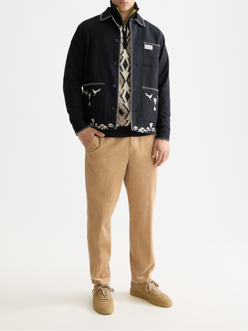Embroidered cotton-blend worker jacket
