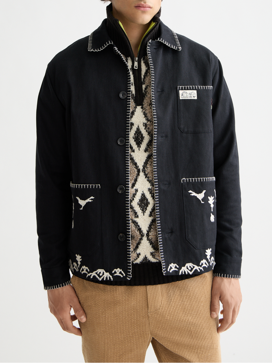 Embroidered cotton-blend worker jacket