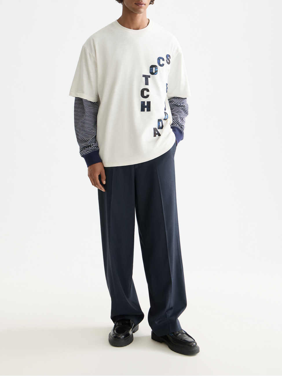 Yarn-dyed cool wool-blend baggy fit chino